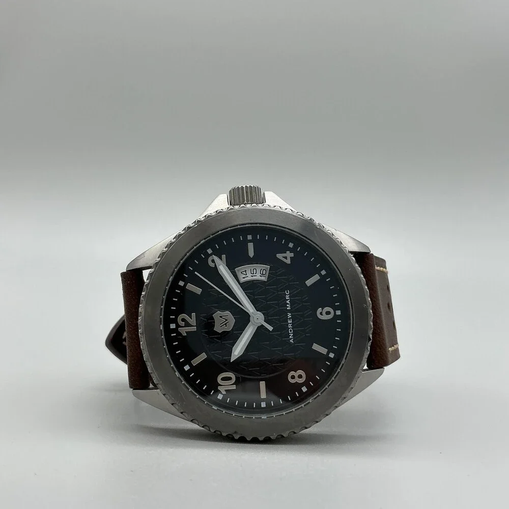 Andrew Marc Heritage Roadside Mens Watch 47mm Black Dial Date New Battery
